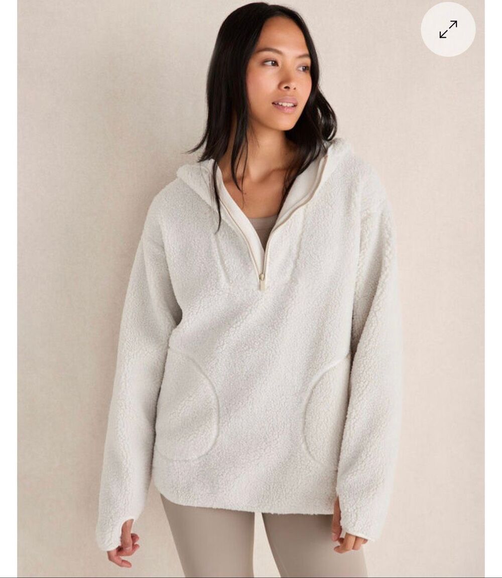Haven Well Within Women's Sherpa Half Zip White Hooded Jacket XL NEW